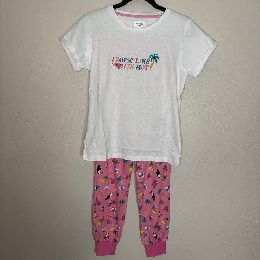 Chelsea Peers Pajamas Women's Extra Small White Pink Tropical Like‎ Its Hot